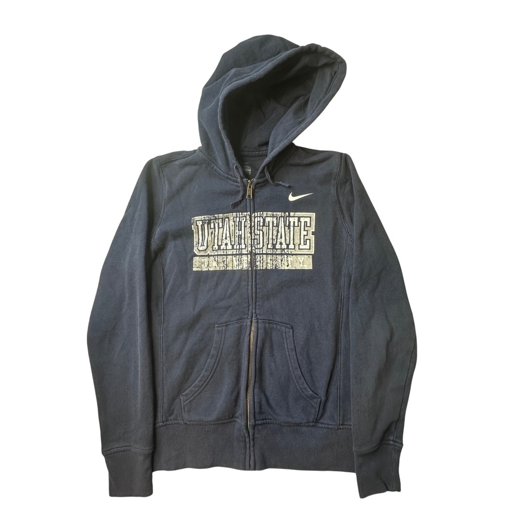 Utah State University‎ Nike Hoodie Womens M Navy Full Zip Distressed Logo Fleece